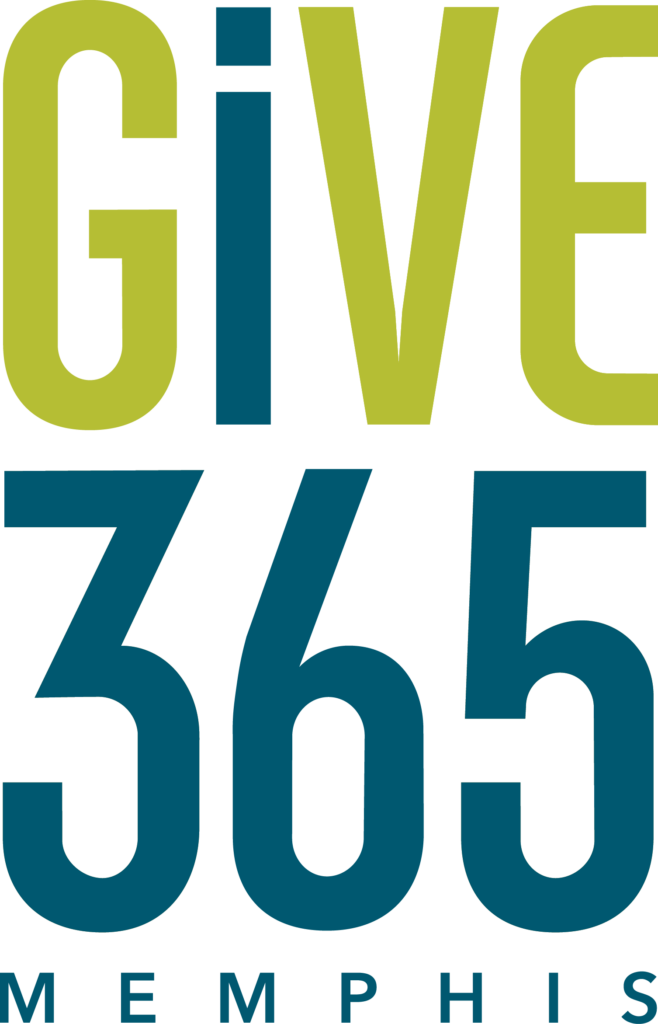Logo with the words GIVE 365 MEMPHIS in bold, stacked text. GIVE is in green, 365 in blue, and MEMPHIS in smaller blue letters at the bottom.