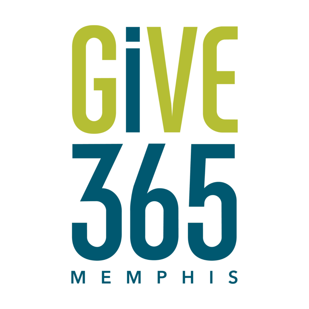 Logo with the text GIVE 365 MEMPHIS in bold letters; GIVE is in light green, 365 is in dark teal, and MEMPHIS appears below in smaller teal letters, all on a white background.